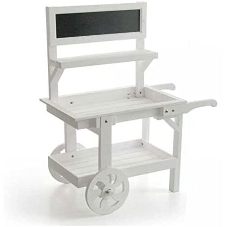 CARRETTO PORTA PIANTE REALIZZATO IN LEGNO BIANCO CON LAVAGNA 69 X 33 X H85 CM