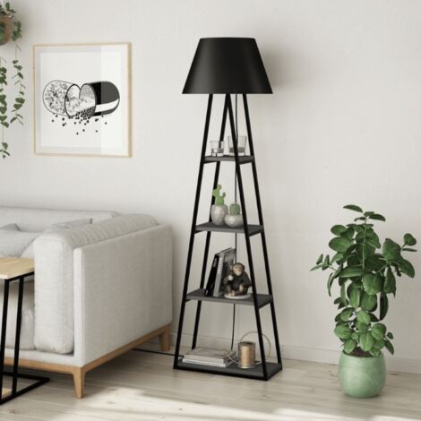 Lampada da terra Pal in legno nero antracite con mensole 50x165 EFFEZ (1/5)