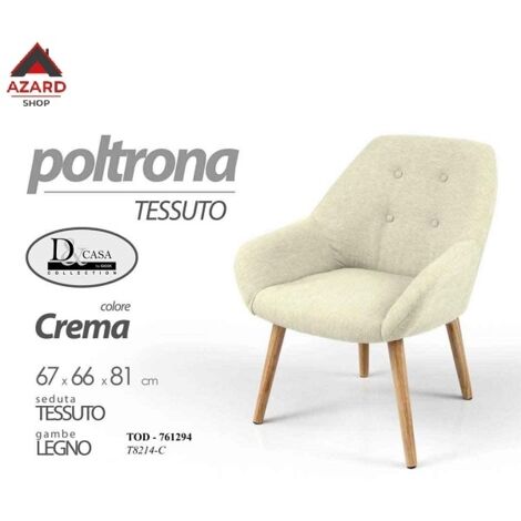 Poltrona chic tessuto da camera salotto piedi legno cm 67 x 66 x 81 h crema (1/2)
