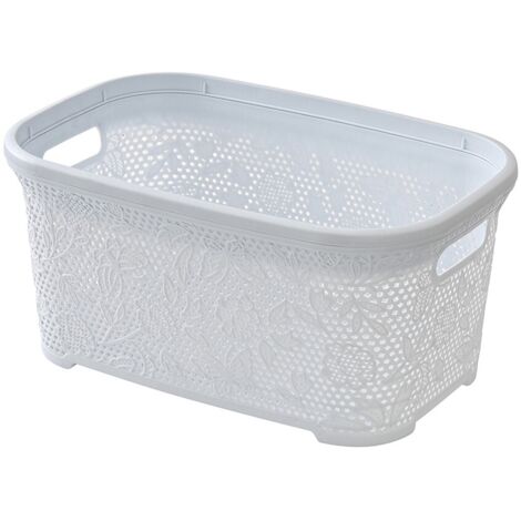 Cestino portabiancheria moderno in plastica bianca con capienza 27 lt