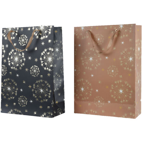 Carta per sacchetti regalo rettangolare lucida con stampa di stelle e maniglia a 2 colori 10 x 26 x 32 cm