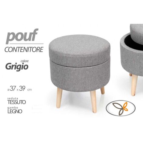 Pouf con contenitore grigio tondo cm cm 37 x 39 h (1/3)