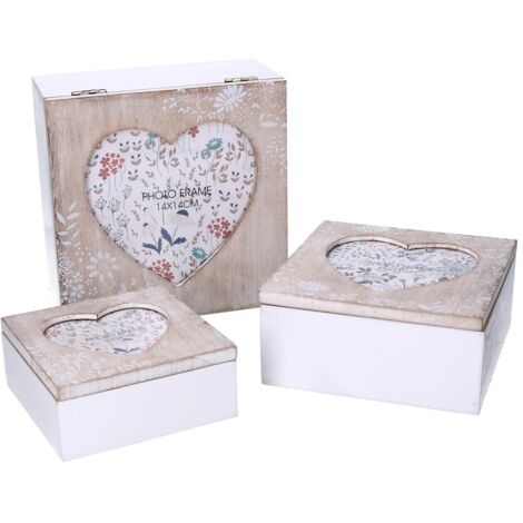 Scatola legno 1-3 cuore beige quadro cm 18x18h9 (1/2)
