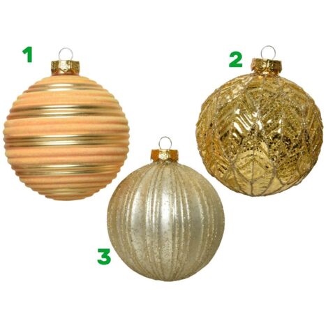 Pallina sfera natalizia in vetro glitterata Oro assortita 10 cm pz 1 (1/4)