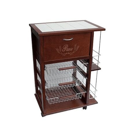 Carrello salvaspazio Vesuvio con portapane e portabottiglie noce