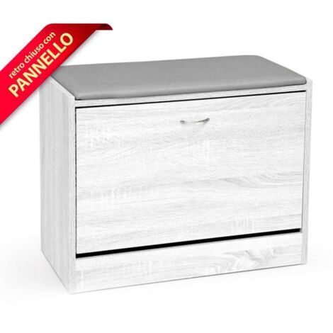 Scarpiera con cuscino bianca anta a ribalta da ingresso ripostiglio cm 63 x 30 x 50 h (1/2)