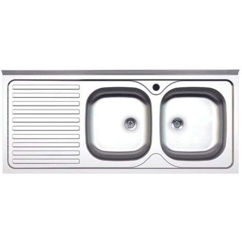 Lavello cucina due vasche con gocciolatoio sx acciaio da appoggio 50x120 cm(N127SX) (1/8)