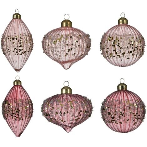 Pallina Di Natale Decoris Vetro Glitterato Rosa 8Cm Assoriti