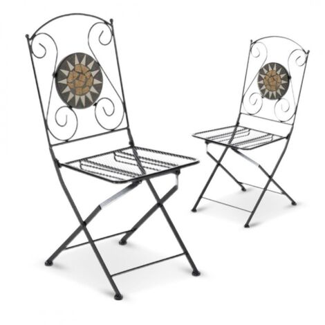 2 pz Sedia pieghevole richiudibile in ferro e mosaico per esterno MUSA 06409 BLACK (1/4)