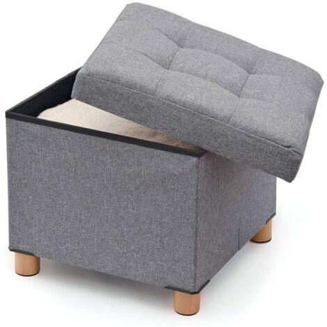 CONTENITORE IN TESSUTO OTTOMAN GRIGIO CON PIEDINI IN LEGNO 38X38X34H CM (1/5)