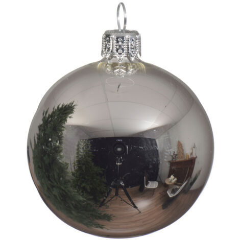 Palline per albero di Natale in vetro decorate color argento lucido -4 sfere da 10 cm (1/4)