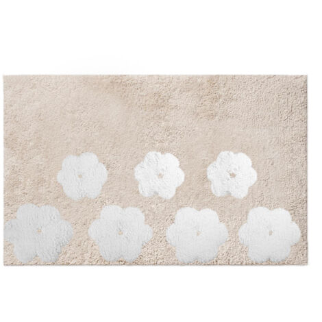 Tappetino bagno 100% cotone fiori beigeantiscivolo cm50x80x2