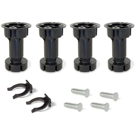 Emuca 2032217 Piedino Regolabile per Cucina o Bagno con Accessori, Nero, H 120 mm, Set di 4 Pezzi