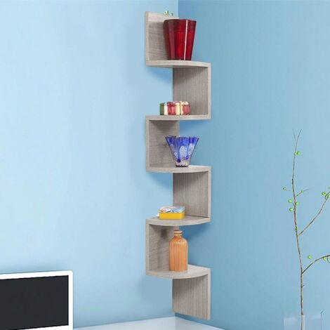 Libreria Scaffale Mensole Parete Angolare Moderna 5 Ripiani Angolo Rovere (1/5)