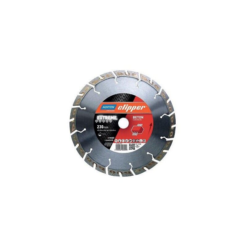 Disque à tronçonner diamant Extrême Béton Silencio Ø 230 épaisseur 2,8 mm alésage 22,2 mm - NORTON
