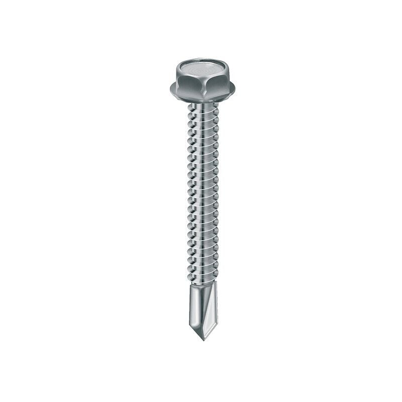 Vis autoperceuse tête hexagonale avec embase acier zingué blanc entièrement filetées, diamètre 4,8 mm, longueur 60 mm, boîte de - VISWOOD