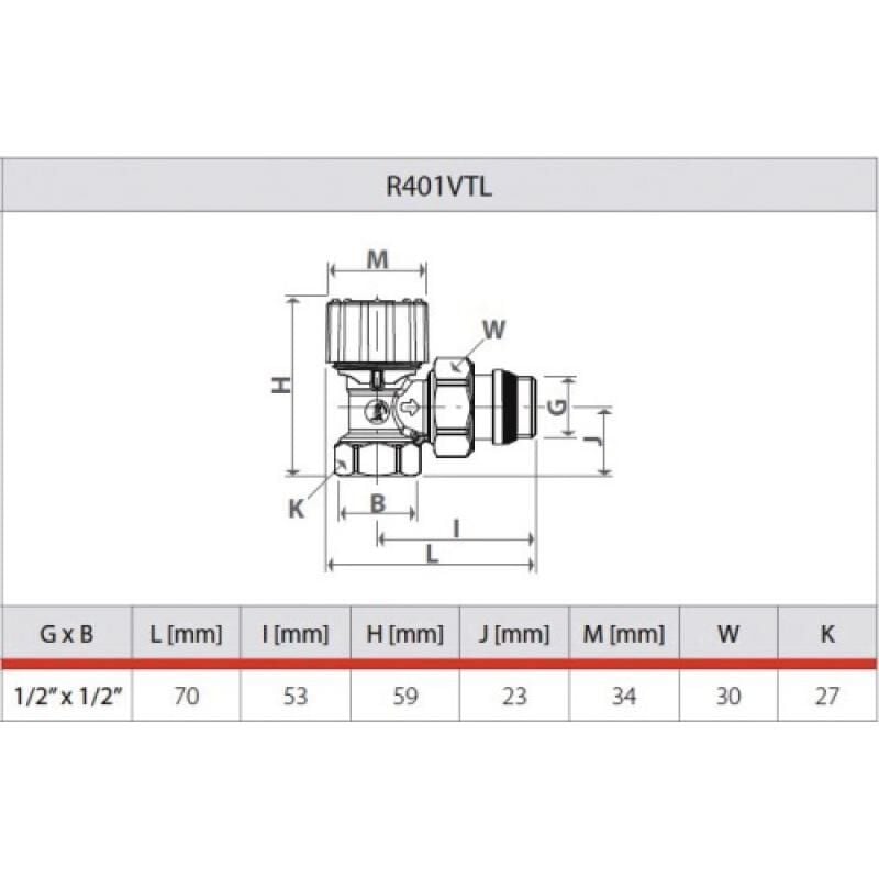 Robinet thermostatique Équerre 15x21 M30 R401VTL - GIACOMINI