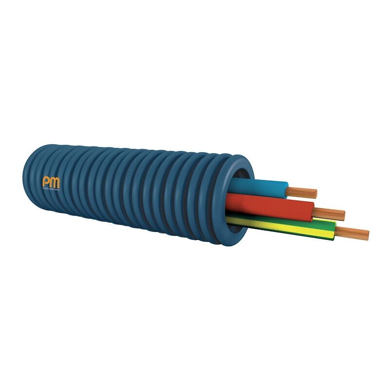 Gaine ICTA préfilée 3x2,5mm² Ø 20 mm HO7V-U bleu-rouge-vert/jaune couronne 100 m - PM PLASTIC MATERIALS