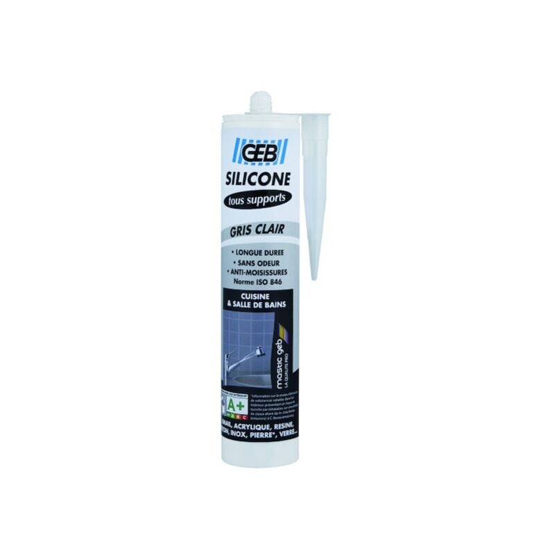 Mastic silicone TOUS SUPPORTS - 280 ml - gris - GEB