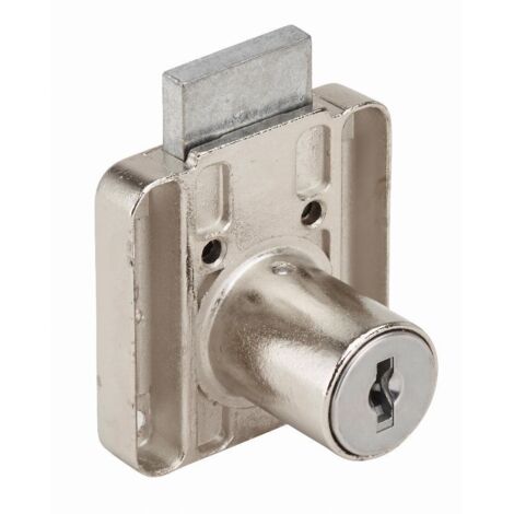 Serrure de meuble à paillettes – Coffre zamack 40x40mm – Finition nickelée Ø20mm – Entraxe 20mm – 2 clés plates nickelées – Ronis (1/3)