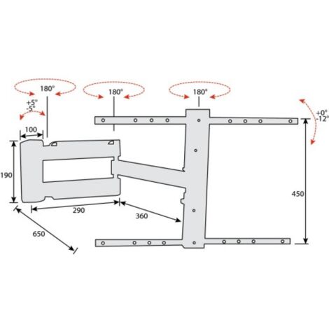 Support tv led inclinable double bras articulé - Fixation : Murale - Pour écran : 32 à 55\" - Profondeur maxi : 650 mm - Profondeur mini : 40 mm - Décor : Noir - Charge : 25 kg - ITAR (1/3)