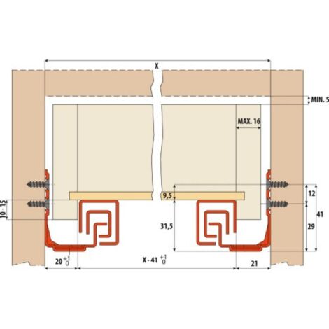 Coulisse invisible avec amortisseur intégré 30Kg – Longueur 500mm – Acier zingué nickelé – Dispositif antibasculement – Salice