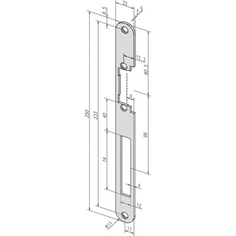 Têtière de gâche électrique plate longue pour dormant bois en 250 x 22 x 2 mm inox - EFF EFF