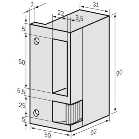 Gâche électrique aluminium en applique type 90 pour serrure horizontale, 12 Volts à rupture, droite - MÉTALUX