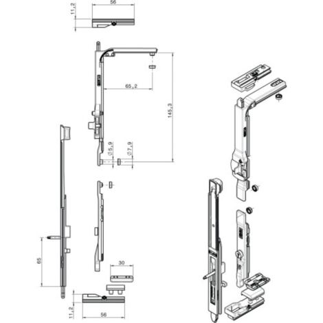 Fapim – Kit de base Galicube pour OB à ouvrants – Coulisseau pour profils à gorge européenne – Composants en zamak et acier inox – 1462AI