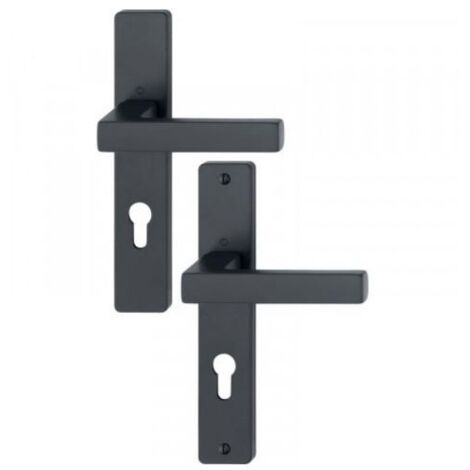 Hoppe – Béquille double sur plaque entraxe 195 mm – Époxy noir mat – Pour portes 58-67 mm – Fixation visible avec vis M4