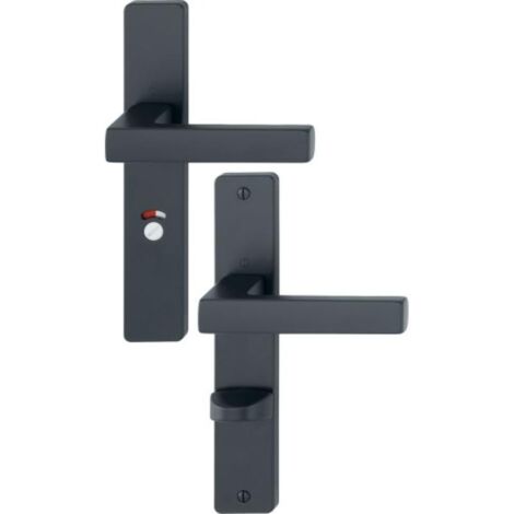 Béquille double sur plaque entraxe 195 mm ligne Toulon condamnation à voyant époxy noir mat - HOPPE