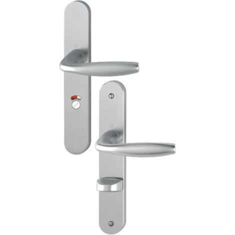 Ensemble de béquille New York - HOPPE AG - Aspect inox - Plaque 234 x 38 mm - entraxe de fixation 195 mm - Condamnation avec voyant libre-occupé