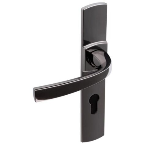 Ensemble de poignée ”Muze” sur plaque - BEZAULT - Platine - Plaque 215 x 41 mm - entraxe de fixation 195 mm - Porte palière - clé I avec trou oblong pour protecteur de cylindre