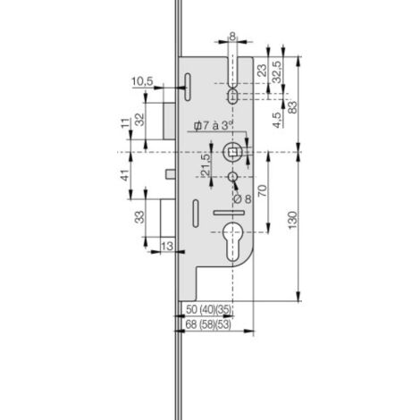 Crémone Fercomatic Ferco - R2 - 3 points - entraxe 70 mm - carré de 7 mm - réversible - 16 - 2150 - 50 - 1045 - 6-33164-08-0-1