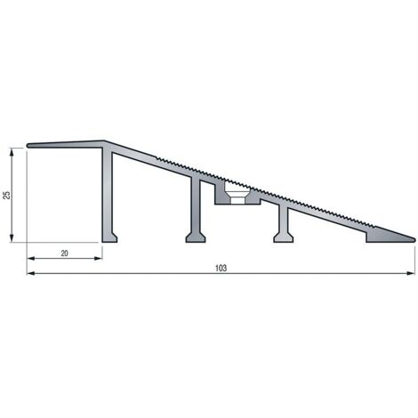 Rampe d'accès à visser en aluminium brut pour épaisseur 25 mm largeur 103 mm longueur 3 m type RMP2