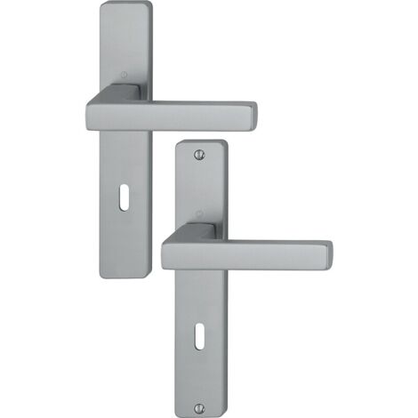 Béquille double sur plaque entraxe 195 mm ligne Toulon clé L inox brossé F9 pour porte épaisseur 58-67 - HOPPE
