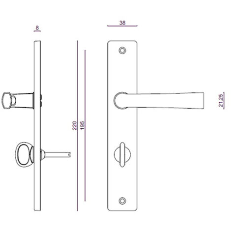Béquille double zamak sur plaque ligne Flex entraxe 195 mm fintion chromé satin condamnation - ASSA ABLOY FRANCE BEZAULT (1/6)