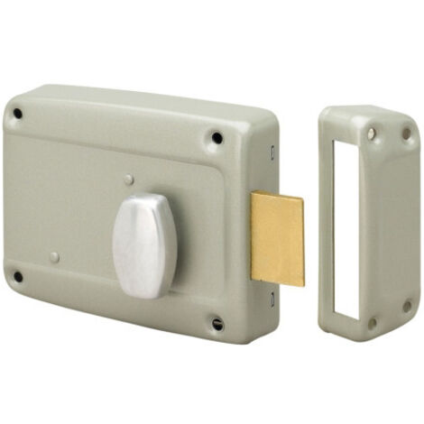 Metalux – Serrure de porte de garage en applique 6903 – Serrure de sûreté horizontale – Cylindre rond Ø 28 mm – Bouton intérieur – Acier