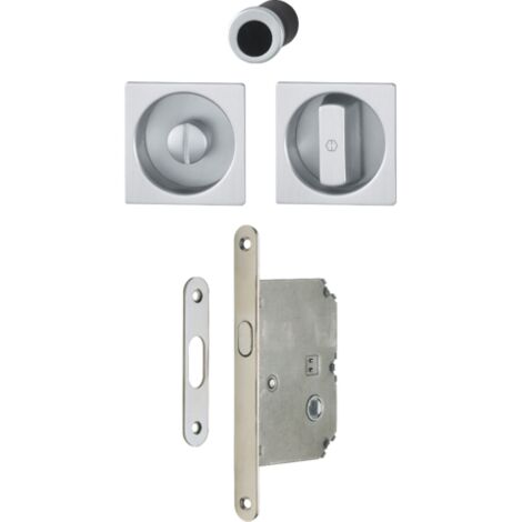 Hoppe – Serrure à condamnation pour porte coulissante intérieure – Cylindre 100x68mm – Carré 8mm – Têtière 160x16mm – Aluminium chromé satiné (1/4)