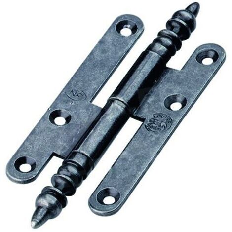 Paumelle rustique pour menuiserie bois – Vases gauche – Fer patiné verni – Longueur 140 mm – Épaisseur 3 mm – SKU 13ARG14553 – Bros (1/4)