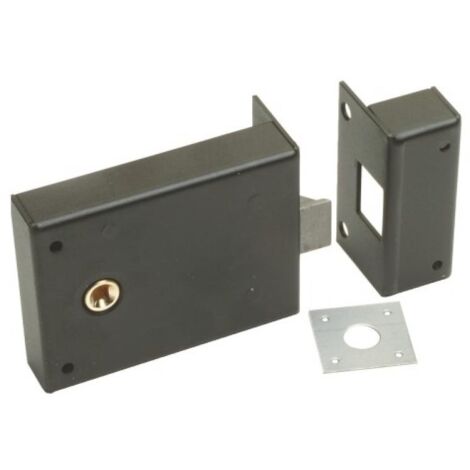 JPM – Serrure multipoint en applique horizontale – Fouillot 6 mm en bronze – Coffre acier époxy noir – Saillie pêne 16 mm – Hauteur coffre 83 mm (1/2)