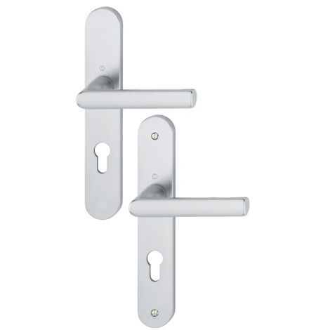 Ensemble sur plaques Ligne Hambourg entraxe 195 mm carré de 7 mm pour porte ep 38-47 mm finition argent F1 clé L - HOPPE