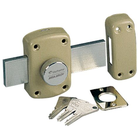 Vachette – Verrou à bouton pour porte fine – Longueur pêne 145mm – Compatible portes fines – Livré avec 3 clés – Coffre acier H 95 x L 60mm