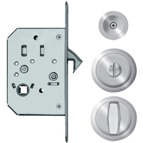 Serrure à larder rosace ronde pour porte coulissante avec manœuvres de condamnation usinage Ø 48 mm inox satiné - Karcher design (1/5)