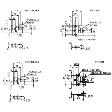 Fiche en applique 3206 pour porte en verre chromé mat - STREMLER