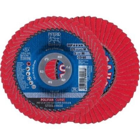 Pferd – Disque à lamelles 125mm grain 60 – Meulage acier et inox – Épaisseur 5mm – Ø de perçage 22,23mm – Performance élevée (1/10)