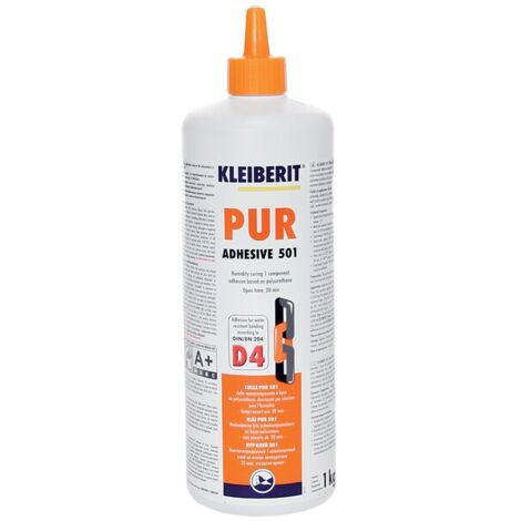 Colle polyuréthane monocomposant 1 kg – Pour collage bois massif – Prise rapide – Haute résistance à l'humidité et aux intempéries – Kleiberit