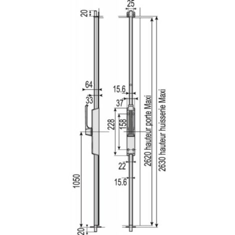 Vachette – Crémone pompier type ST 740 à poignée rotative – Zamak époxy – Adaptée pour usage réversible – Coloris noir (1/3)