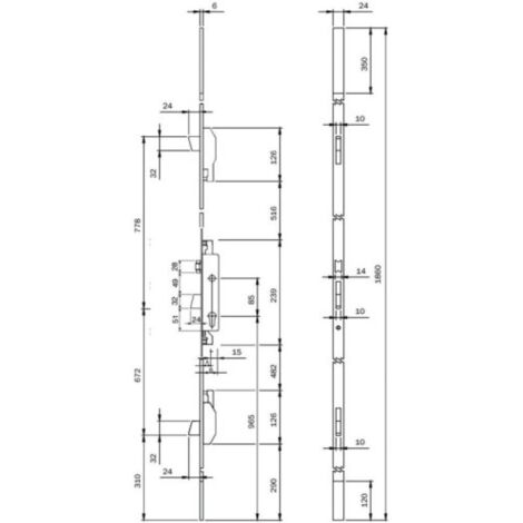 Serrure à larder 3 points à cylindre européen pêne dormant et rouleau tétiêre U de 24 x 6 x 1860 mm axe 30 Electa TF3 - ISEO CITY
