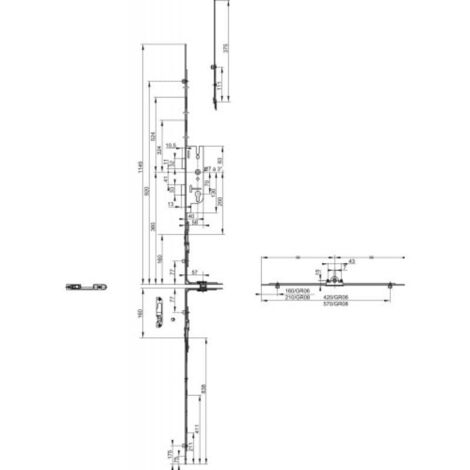 Ferco – Équerre haute pour porte fermière 985mm – Verrouillage par galets – Entraxe 70mm – Fouillot carré 7mm – G211400001 (1/5)